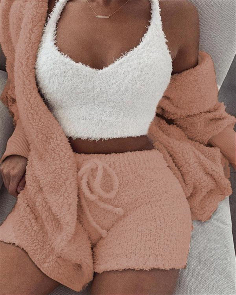 3pcs Womens Clothing Long Sleeve Crop Tank Top And Drawstring Shorts Pajama Set Athletic Digi Store