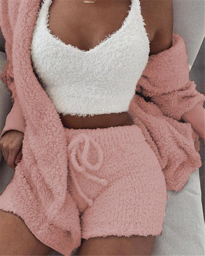 3pcs Womens Clothing Long Sleeve Crop Tank Top And Drawstring Shorts Pajama Set Athletic Digi Store