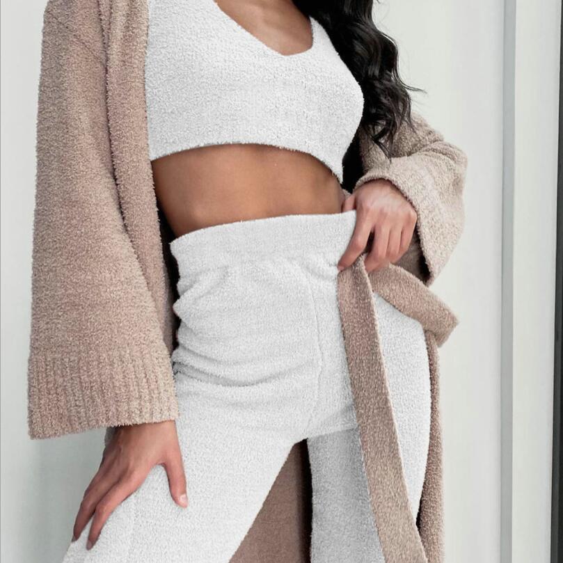 3pcs Womens Clothing Long Sleeve Crop Tank Top And Drawstring Shorts Pajama Set Athletic Digi Store