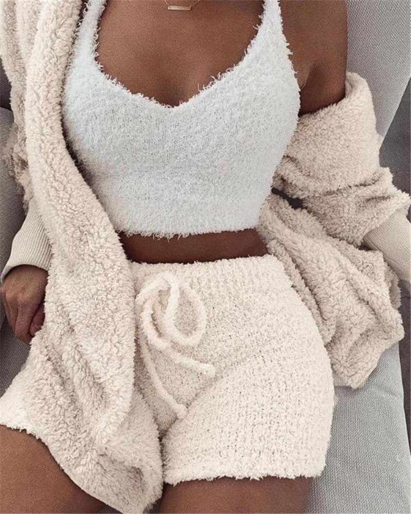 3pcs Womens Clothing Long Sleeve Crop Tank Top And Drawstring Shorts Pajama Set Athletic Digi Store