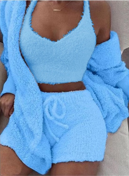 3pcs Womens Clothing Long Sleeve Crop Tank Top And Drawstring Shorts Pajama Set Athletic Digi Store
