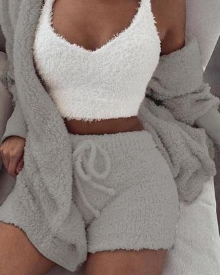 3pcs Womens Clothing Long Sleeve Crop Tank Top And Drawstring Shorts Pajama Set Athletic Digi Store